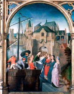Pyhän Ursulan pyhäkkö, saapuminen Kölniin, 1489 tekijältä Hans Memling