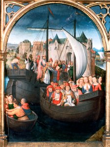 Pyhän Ursulan pyhäkkö, lähtö Baselista, 1489 tekijältä Hans Memling