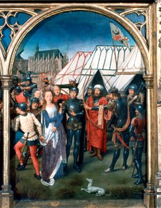 Pyhän Ursulan pyhäkkö, marttyyrikuolema Kölnissä, 1489 tekijältä Hans Memling
