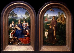 Neitsyt ja lapsi Saintesin, lahjoittajan ja Pyhän Johannes Kastajan diptyykki ympäröimänä - Hans Memlingin (1435-1494) maalaus (ec flam) 1400-luvun Pariisi, Louvre-museo tekijältä Hans Memling