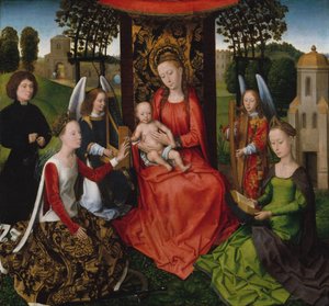 Neitsyt ja lapsi pyhien Katariina Aleksandrialaisen ja Barbaran kanssa, 1480-luvun alku. tekijältä Hans Memling