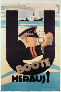 Saksan 1. maailmansodan juliste, U BOOTE HERAUS (U BOATS AWAY)