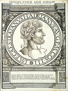 Aelius Hadrianus, kuvitus koko idän ja lännen Rooman keisareilta, todenmukaisimmat kuvat muinaisista kolikoista, puupiirros Rudolph Wyssenbach, paina Andreas Gesner, Zuri tekijältä Hans Rudolf Manuel Deutsch