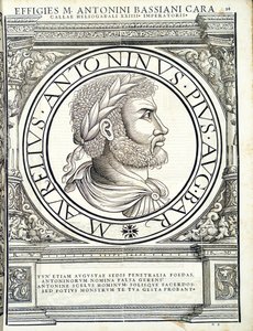 Heliogabalus, kuvitus idän ja lännen antiikin Rooman keisarien aidoimmista kuvista, Rudolph Wyssenbachin puupiirros, Andreas Gesnerin painaja, Zürich, tekijältä Hans Rudolf Manuel Deutsch