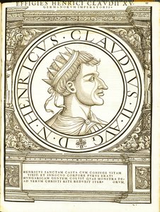 Henry II Claudus, kuvitus koko idän ja lännen Rooman keisareilta aidoimmilla muinaisten kolikoiden kuvilla, Rudolph Wyssenbachin puupiirros, Andreas Gesner, Z. tekijältä Hans Rudolf Manuel Deutsch