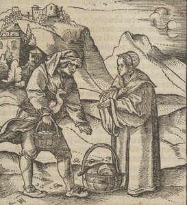 Maanviljelijä ja hänen suojelijansa, Hymmelwagen auff dem, wer wol leben..., 1517. tekijältä Hans Schäufelein the Elder