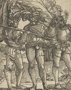 Standard-Bearer, jonka molemmilla puolilla on Lansquenet. tekijältä Hans Schäufelein the Elder