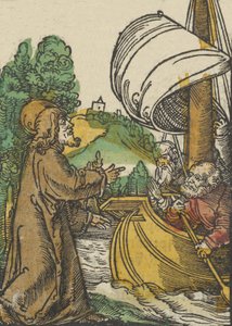 Kristus tyynnyttää myrskyn Tiberias-järvellä, Das Plenariumista, 1517. tekijältä Hans Schäufelein the Elder