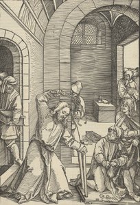 Kristus puhdistaa temppelin, Herramme Jeesuksen Kristuksen kärsimyksen peilistä, 1507. tekijältä Hans Schäufelein the Elder