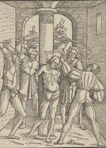 Christ Scourged, teoksesta Jeesuksen Kristuksen oppi, elämä ja kärsimys, 1537. tekijältä Hans Schäufelein the Elder