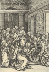 Kristus pesee Pietarin jalkoja, Herramme Jeesuksen Kristuksen kärsimyksen peilistä, 1507. tekijältä Hans Schäufelein the Elder