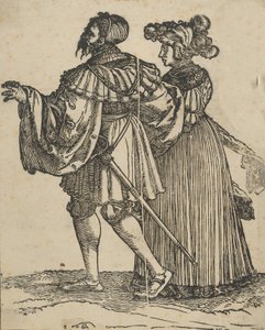 Pariskunta, joka kävelee vasemmalle VI, The Wedding Dancers -reskeistä. tekijältä Hans Schäufelein the Elder