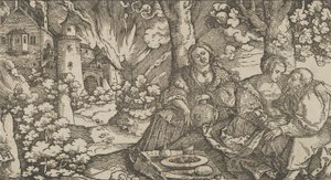 Lot ja hänen tyttärensä, n. 1530. tekijältä Hans Schäufelein the Elder