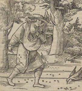 Linnut syövät kylväjän siemeniä, Hymmelwagen auff dem, wer wol Leben..., 1517. tekijältä Hans Schäufelein the Elder