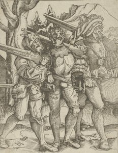 Kolme sotilasta muskettien kanssa, n. 1511-15. tekijältä Hans Schäufelein the Elder
