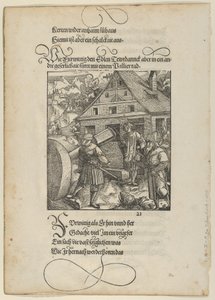 Fürwittigin kehotuksesta Theuerdanck yrittää manipuloida kiillotuskiveä Theuerdanckista,..., 1517. tekijältä Hans Schäufelein the Elder