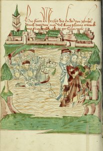 Punaisenmeren ylitys rouva Ludwig XV 9 fol. 56v, 1469 (muste, väripesut ja tempera paperille)