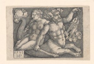 Triton ja nymfi tekijältä Hans Sebald Beham