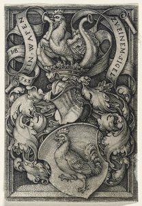 Vaakuna ja kukko, 1543 (kaiverrus paperille) tekijältä Hans Sebald Beham
