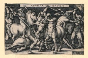 Hercules taistelee kentaureja vastaan tekijältä Hans Sebald Beham