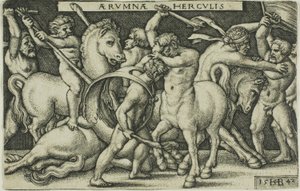 Hercules and the Kentaurs, teoksesta Labors of Hercules tekijältä Hans Sebald Beham