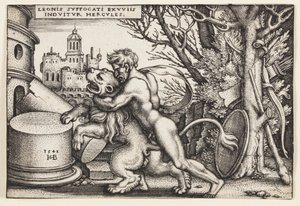 Hercules ja Nemean-leijona tekijältä Hans Sebald Beham