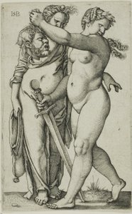 Vasemmalle kävelevä Judith ja hänen palvelijansa tekijältä Hans Sebald Beham