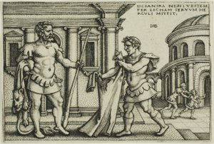 Lichas tuo Nessuksen vaatteen Herculesille, teoksesta The Labors of Hercules tekijältä Hans Sebald Beham