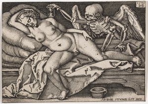 Nukkuva tyttö ja kuolema, 1548 tekijältä Hans Sebald Beham