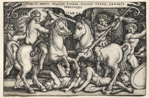 Herculesin työt: Hercules sieppaa Iolea tekijältä Hans Sebald Beham