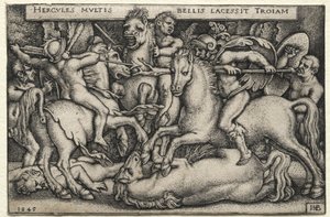Herculesin työt: Herkules valloittaa Troijan, 1545. tekijältä Hans Sebald Beham
