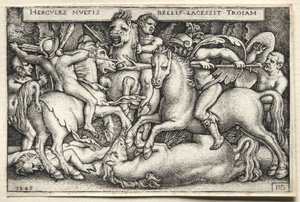 Herculesin työt: Herkules valloittaa Troijan, 1545. tekijältä Hans Sebald Beham
