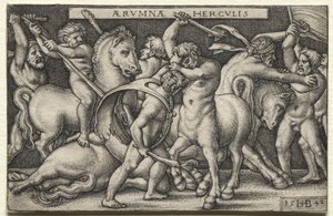 Hercules voittaa kentaurit tekijältä Hans Sebald Beham
