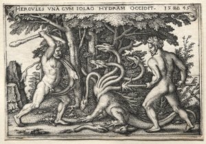 Herculesin työt: Hercules tappaa Lernean Hydran, 1545. tekijältä Hans Sebald Beham