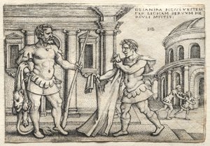 Hercules vastaanottaa Nessuksen vereen kastetun vaatteensa tekijältä Hans Sebald Beham