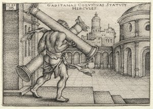 Herculesin työt: Herkules ja Gadesin pylväät, 1545. tekijältä Hans Sebald Beham