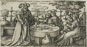 Tuhlaajapoika tuhlaamassa omaisuuttaan, levy kaksi julkaisusta The History of the Prodigal Son tekijältä Hans Sebald Beham