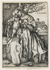 Neitsyt ja lapsi papukaijan kanssa, 1549 tekijältä Hans Sebald Beham