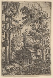 Mökki puiden keskellä, 1551. tekijältä Hans Sebald Lautensack