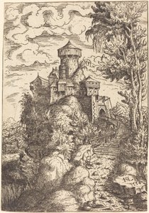 Maisema, linnoitus ja isot portaat, 1554. tekijältä Hans Sebald Lautensack