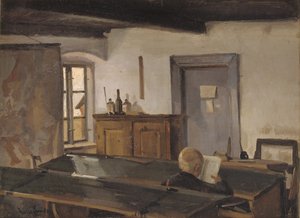 Kouluhuone lukevan pojan kanssa tekijältä Hans Smidth