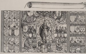 Maximilianuksen sukututkimuksen ylempi osa, käärön oikea reuna vuodelta 1515.