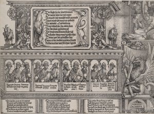 Vasemman portaalin yläosa, kirjoitus leijonanahalla, friisi B..., 1515.