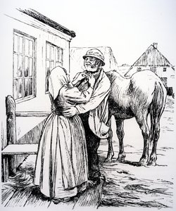 Kuvitus Hans Christian Andersenin teoksesta "Mitä vanha mies tekee on aina oikein". tekijältä Hans Tegner