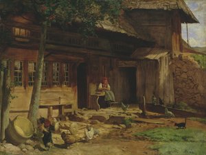 Vanhempainkoti Bernaussa, 1866 (öljy kankaalle asetettu kortille) tekijältä Hans Thoma