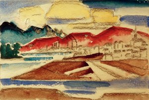 Landschaft mit roten Bergen tekijältä Hans Thuar