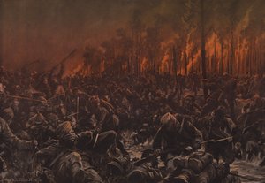 Yöhyökkäys brittiläisiä asentoja vastaan Yserillä (värilitho) tekijältä Hans W. (after) Schmidt
