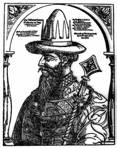 Ivan IV Kamala (1533 - 1584), Venäjän tsaarin muotokuva. Ksylografia Hans Weygel. tekijältä Hans Weigel