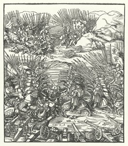 Taistelu Ranskan ja Venetsian armeijoiden välillä Cambrain liigan sodan aikana 1509 tekijältä Hans after Burgkmair