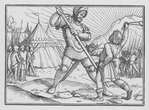 David Killeth Goljat, 1 Samuel XVII, 49 tekijältä Hans after Holbein the Younger